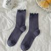 Calcetines de Encaje de Algodón Puro de Media Caña para Mujer, Primavera, Verano y Otoño, Borde con Volantes, Estilo Japonés, Versátiles, Calados, Caña Larga, Calcetines Holgados, Estilo Delgado