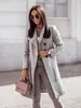 Abrigo cruzado europeo y americano para Amazon otoño e invierno, con cuello, de un solo botón y cinturón, chaqueta estilo gabardina casual para la oficina y el trabajo.