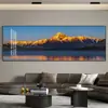 Pintura Decorativa para Sala de Estar con Fondo del Sol Dorado Brillando sobre las Montañas, Pintura Colgante de Pared de Fondo para Sofá Lujosa y Elegante, Paisaje para Oficina