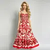 Vestido ajustado con estampado de moda, fruncido en la cintura y espalda elástica, falda línea A