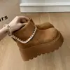 Botas de Neve com Solado Grosso para Mulheres 2026 Outono e Inverno Novas Emagrecedoras Brancas com Solado Grosso Birkenstock Botas Curtas Meia Cano
