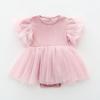 Vestido de Verão de Gaze com Manga Curta Transfronteiriço Lua Cheia Roupas para Recém-Nascidos Menina Princesa Macacão Vestido de Algodão para Bebê