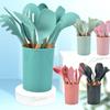 Venta al por mayor del fabricante Juego de 12 Utensilios de Cocina de Silicona con Mango de Madera Espátula de Silicona Espátula Ranurada Cucharón Cuchara de Cocina Espátula Utensilios de Cocina
