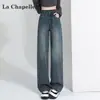 Calça Jeans de Perna Larga Estreita com Forro de Lã Feminina Outono e Inverno 2024 Tendência Versátil Nova Cintura Alta Emagrecedora Calça Reta Preta Cinza