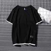 Camiseta Original de Manga Curta para Comércio Exterior Masculina para Pessoas Robustas, Design de Duas Peças, Camiseta de Manga Meia-Manga Color Block Estilo Japonês para Adolescentes