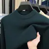 Suéter grueso de punto fino antipelusa para hombre para otoño e invierno, jersey liso de cuello semialto, ropa interior de punto cálida al por mayor