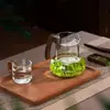 Taza de té de vidrio con mango de madera, Herramienta para preparar té para uso doméstico, Taza de té de vidrio de borosilicato alto en forma de media luna, Nuevo diseño engrosado para té verde