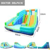 Castillo Inflable Caliente de Doctor Dolphin para Niños con Tobogán de Chorro de Agua y Cama Elástica Combinación Mini Parque Infantil Exterior En Stock