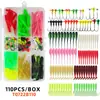 110 Piezas Señuelos de Pesca con Cabeza de Jig de Plomo Gancho Cola de Señuelo Blando Kit de Señuelos de Pesca Jig Gancho Texas Rig