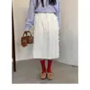 Falda Coreana Dongdaemun de Principios de Otoño, Estilo Nuevo, con Abertura Lateral, Doble Capa de Encaje, de Longitud Media, con un Diseño Único y Bordes Fruncidos