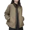 Camisa Casual Moda Otoño e Invierno Color Bloque Versátil Cuello de Solapa Acolchada Sencilla Diaria Ajuste Holgado Chaqueta Vintage