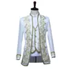 Traje formal para hombre de estilo europeo con ribete dorado, atuendo de corte, conjunto de tres piezas con chaleco para hombre, vestuario de estudio, atuendo de escenario de ópera en blanco y negro