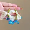Jardim de Meio VerãoBrincos de Flores com Contas Dopamina de Verão, Brincos de Flores da Moda de Nicho para Fotografia de Viagem