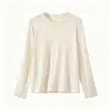 Nova camisa base de lã para outono e inverno, alta elasticidade, estilosa, feminina, gola redonda, manga longa, casual, versátil, moderna e quente