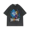 Camiseta Retro Lavada Desgastada de Manga Corta Dragon Ball Anime Americana Oversize High Street Top Amazon Europa y América