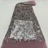 En Stock del Fabricante: Tela de Encaje de Malla Bordada con Lentejuelas y Perlas, Adecuada para Vestidos de Novia y Vestidos de Noche, Disponible en Múltiples Colores