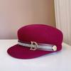 Gorra de lana plana estilo británico para mujer, sombrero de fieltro decorativo con letras de diamantes de imitación para otoño e invierno, elegante gorra ecuestre combinable a la moda.