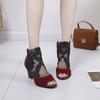 Comércio exterior transfronteiriço malha laço salto alto peep toe salto grosso sandálias femininas Amazon venda quente plus size estilo europeu e americano 35-4