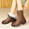 Sapatos 2024 Couro Macio Sapatos de Algodão para Mães Sapatos Femininos Botas de Cano Curto Forradas com Lã Plataforma Feminina Botas Brancas Lã LS-998