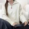 Estilo Coreano Otoño e Invierno 2026 Nuevo Suéter de Punto Tipo Chaqueta con Cremallera Media y Solapa Estilo Perezoso Suéter de Moda para Mujer