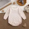 Suéter Nuevo para Niñas 2026 100% Algodón Puro Primavera y Otoño Body de Punto Cuello de Encaje Hueco Pelele para Bebé