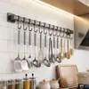 Barra colgante de cocina premium, estante de almacenamiento de utensilios de cocina para montaje en pared sin taladro, colgador multifuncional para ollas y cucharas, estante de almacenamiento para el hogar