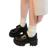 Zapatos de mujer de cuero estilo británico con tacón grueso, versátiles para primavera y otoño 2026, estilo universitario, mocasines Mary Jane de suela gruesa para aumentar la altura para mujeres menudas