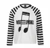 Camiseta de Manga Larga Raglán con Estampado de Notas Musicales Vintage Yidao 2026 Otoño Nuevo Estilo Americano Parches Rayados Patchwork Gris Claro Desgastado
