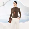 Camisa básica de gola alta para outono e inverno para mulheres, corte justo, versátil, roupa quente, camisa básica de lã Meiyabi, forrada com fleece, camisa de outono antibacteriana