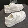 Zapatos de Malla Transpirable de Piel de Vaca de Primera Capa para Mujer, con Cordones, Suela Gruesa Blancos, Versátiles Zapatos Deportivos Casuales, Tenis