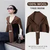 Chal Grande de Punto en Forma de T 100% Lana Australiana para Mujer en Otoño e Invierno, Bufanda Cálida para el Cuello con Bufanda de Alta Gama