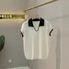 Top de punto para mujer, casual, suave y elegante, con bloques de color estilo ins, cuello, manga corta, delgado, holgado y versátil, verano 2025