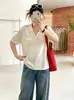 Top de punto simple y elegante con cuello polo para mujer talla grande 2026 otoño versátil casual camiseta de manga corta para mujer talla grande