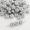 4*7mm Base de Plata Antigua Letra Negra Cuentas de Letra Acrílicas Cuentas Sueltas Accesorios para Joyería DIY Accesorios para Collares Pulseras