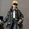 Conjunto de Chaqueta y Falda de Cuero de Estilo Coreano a la Moda para Niñitas en Primavera y Otoño, Atuendo Infantil Moderno