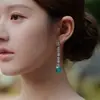 Pendientes Largos Esmeralda Mismo Estilo de Zhao Lusi, Lujo Ligero y Sensación de Alta Gama, Pendientes con Borla Incrustados de Diamantes, Pendientes de Moda y Elegantes para Mujer