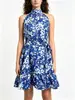 Vestido largo floral con cordones, volantes, estilo nuevo primavera/verano europeo y americano, ropa de mujer transfronteriza de plataforma independiente