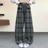 Pantalones de cuadros estilo retro británico, nuevos pantalones de pierna ancha para niñas, moda de otoño 2026, pantalones casuales versátiles de pierna recta a la moda