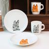 Caneca de Gato Fofa Divertida Infantil Pintada à Mão Prato de Jantar Cerâmica Cartoon Casal Copo de Água Alto Valor de Cor Caneca de Café