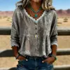 2026 Nueva Camiseta Estampada Transfronteriza de Cuello en V con Encaje Top Elegante Camisa Casual de Trabajo para Mujer Verano