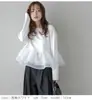 Moda Femenina para Exportación 2026 Primavera/Otoño Nuevo Estilo Malla Patchwork Dobladillo Abullonado Manga Larga Top Femenino Camiseta Camiseta Base