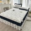 Saia de Cama de Algodão Lavado 2025 com Babado e Renda Estilo Hepburn Francês