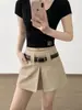 Falda Corta con Abertura Estilo Coreano Picante para Mujer, Nueva Primavera/Verano de Cintura Alta Adelgazante Línea A Anti-Exposición Ropa de Trabajo Falda Corta