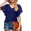 Amazon Camiseta Feminina de Comércio Exterior Europeu e Americano 2023 Feminina Manga Curta Patchwork Cor Sólida Decote V Top Preto Casual Japonês e Coreano