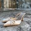 Moda Medias Zapatillas Puntiagudas para Mujer, Sandalias de Verano 2026 con Lazo, Mules de Tacón Alto de Aguja
