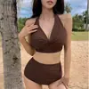 Nuevo Traje de Baño Europeo y Americano para Mujer para Meterse en Aguas Termales, Traje de Baño Dividido Adelgazante, Bikini Sexy con Push-Up, Playa de Aguas Termales para Mujeres