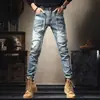 Jeans Masculino Rasgado com Patches Tendência Outono Inverno Costura Skinny Slim-fit Moda Duffy Shuai Gao Calça de Rua Estilo Mendigo
