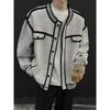 Chaqueta Cardigan de Punto Patchwork Rayado Retro Americano Marca de Tendencia Estilo Ins de Gama Alta Suéter Holgado