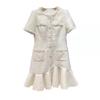 Vestido estilo celebridad estilo francés, diseño Sense, botonadura sencilla, aspecto entallado, vestido alto con vuelo, falda de cola de pez pequeña