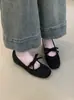 Zapatos Planos de Suela Suave para Mujer, Estilo Coreano Hada Gentil Punta Cuadrada Moño Suave Zapatos Mary Jane